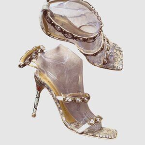 Giuseppe Zanotti Vintage Rare Ankle Wrap Sandals w/Pearls and Art Heels